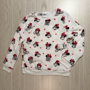 Disney Minnie Mouse Girls Size XL White Fleece Sweatshirt All Over Print NEW‎